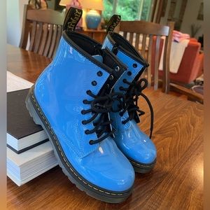 Kids blue patent leather Doc Martens